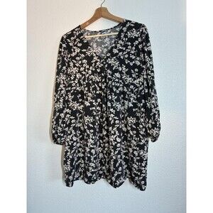 Babydoll Dress Old Navy Womens Large Black Floral V Neck Swing Trapeze